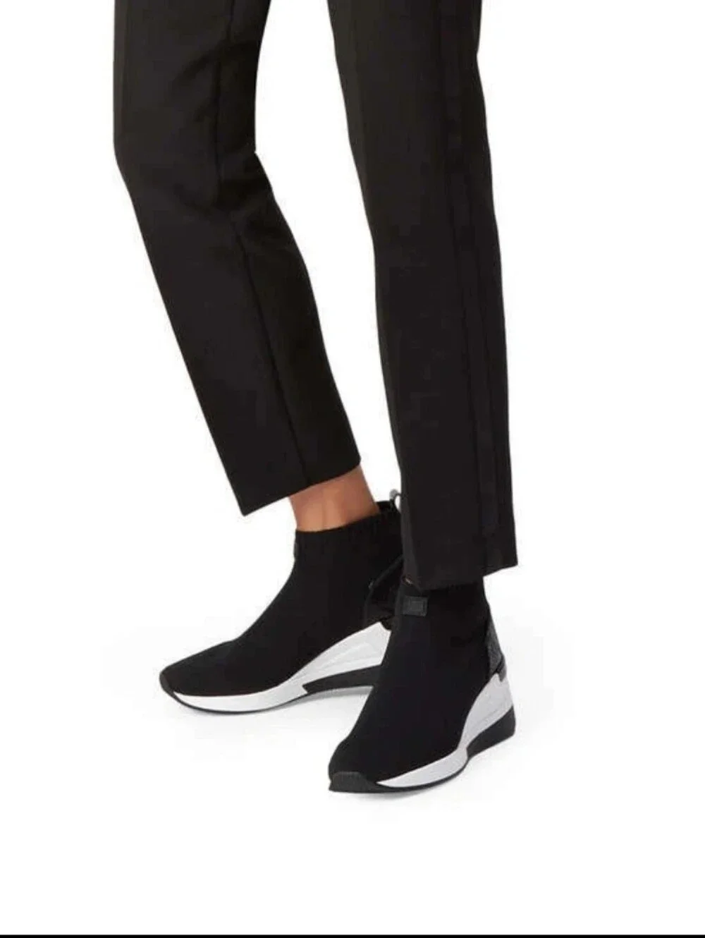 Michael Kors Black Knit Sock Sneakers with White Sole